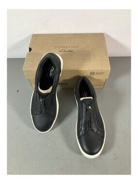 Clarks Layton Rae Zipper Sneakers - Unisex Black Leather/Suede, Size 8 Comfort S